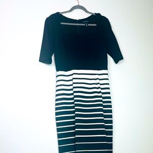 Elegant Black and White Striped Midi Dress Perfect for the Office